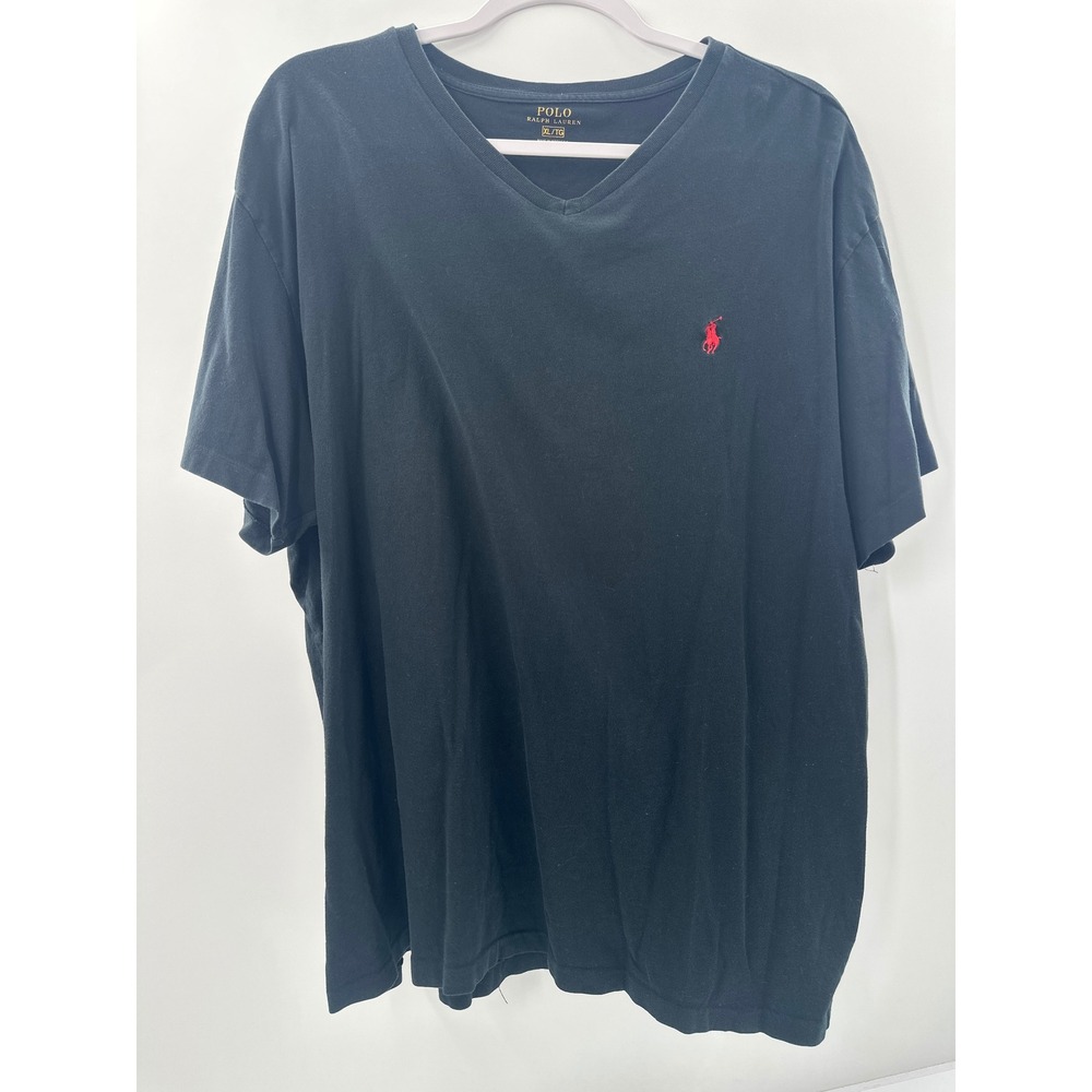 Polo Ralph Lauren Mens V-Neck T-Shirt Black Red Pony Logo XL Short Sleeve Tee